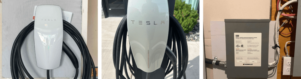 A 3 panel image of EV chargers recently installed by 4-Star Electric in Calgary Area homes.